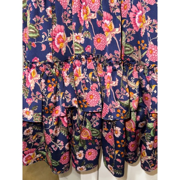 MISA Los Angeles Floral Mini‎ Dress Smocked Ruffle V Neck Short Sleeve XL - Picture 11 of 16